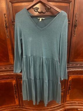 Matilda Jane Teal V-Neck Tiered Long Sleeve Dress